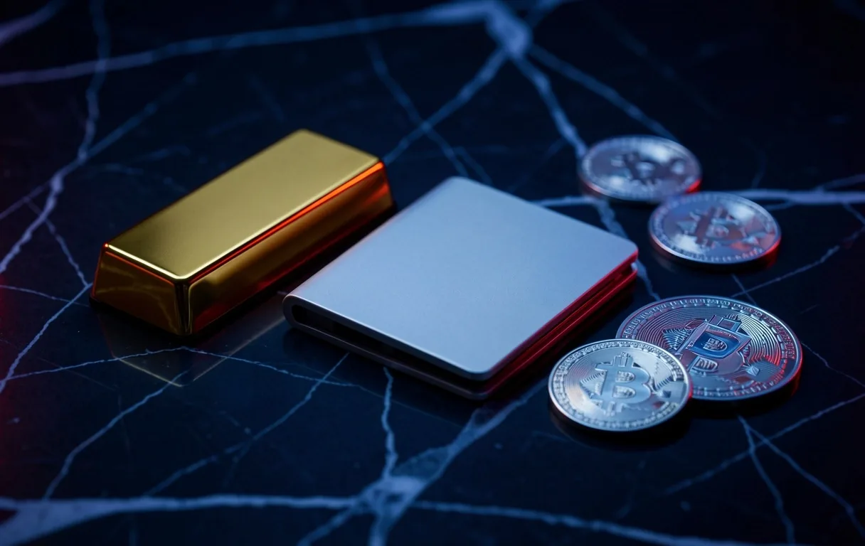 Composición de oro, plata y monedero digital
