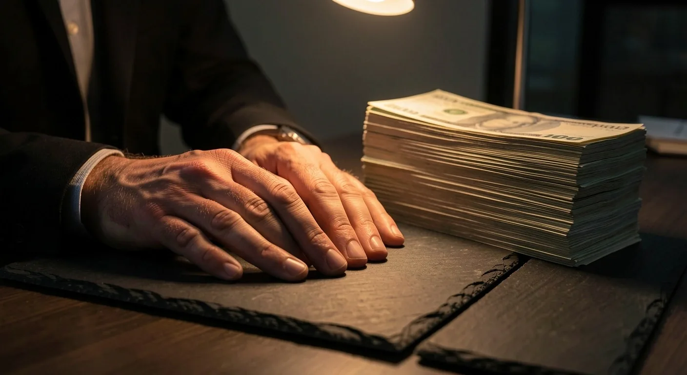 Billetes de peso argentino sobre superficie oscura