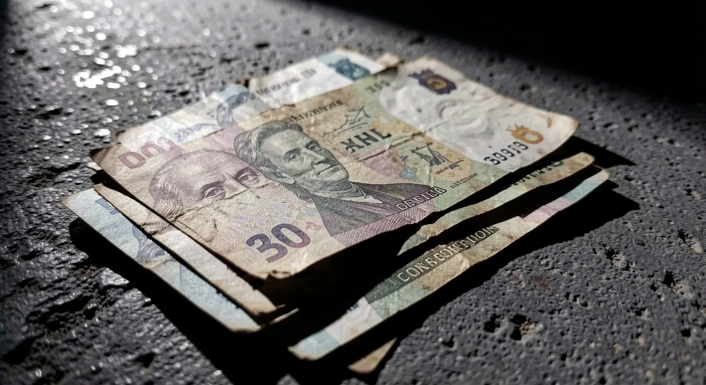 Billetes argentinos sobre superficie oscura