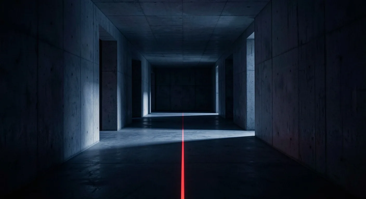 Pasillo de hormigón con sombras dramáticas