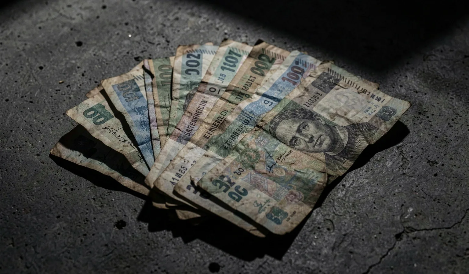 Billetes argentinos sobre superficie oscura